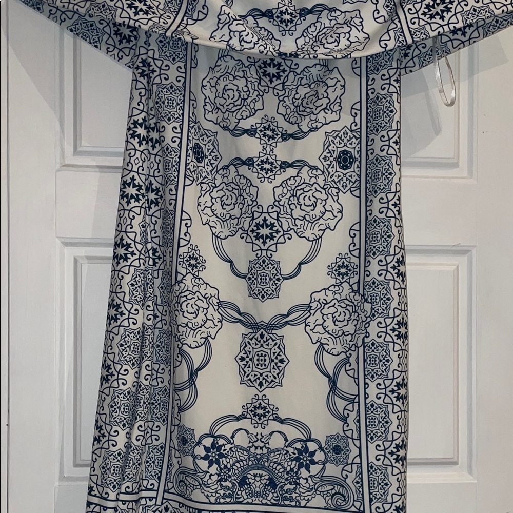 Blue and White Off-Shoulder Dress- Medium - Picture 4 of 6